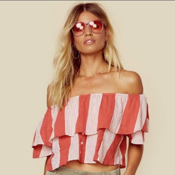 NWT Faithful the Brand Salerno Crop Off The Shoulder Stripe Top - Picture 9 of 10